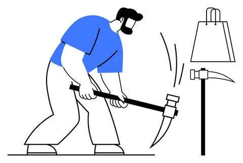 Worker using a hammer and chisel to forge metal Illustrazione stock