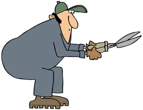 Worker using hedge shears Stock Illustration
