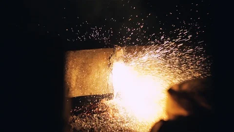Worker Using High Pressure Propane Torch to Cut Structural Steel Stock Footage 90364786
