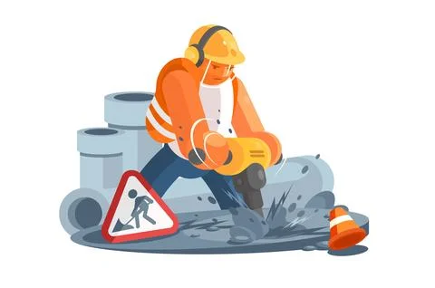 Worker Using Jackhammer Illustrazione stock