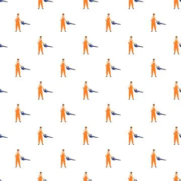 Worker using leaf blower seamless pattern design 库存插图