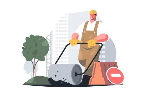 Worker using road roller makes paving Stock Illustration