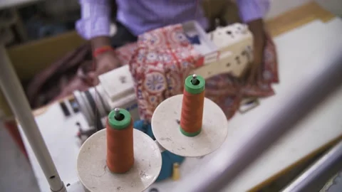 Worker using sewing machines in an Indian textile factory in Rajasthan, India. Stock Footage 151905537