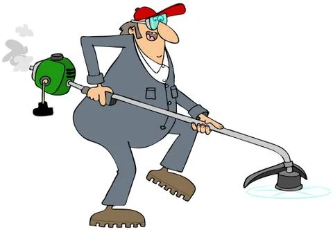 Worker using a string trimmer 스톡 일러스트