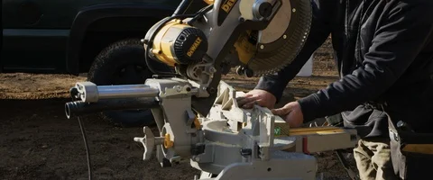Worker Using a Table Saw to Cut Wood (6K) Stock Footage 120410904