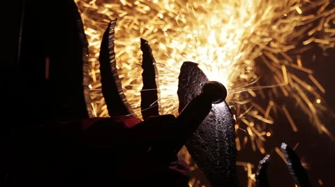 Worker Using a Welding Torch to cut Metal Stock Footage 63873711
