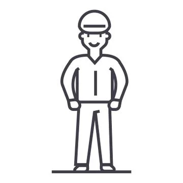 Worker vector line icon, sign, illustration on background, editable strokes Stock Illustration