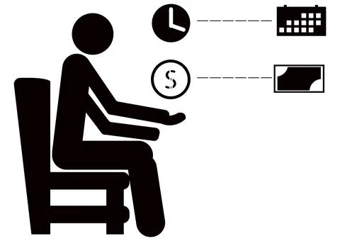 Worker waiting for salary payment while checking time and money Illustrazione stock