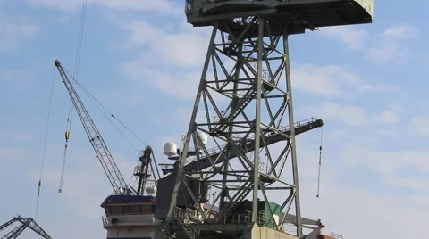 Worker walking downstairs from shipyard crane Stock Footage 49433273