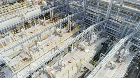 Worker Walks on Bridge Inspects Fuel Reservoirs Stock Footage 88390416