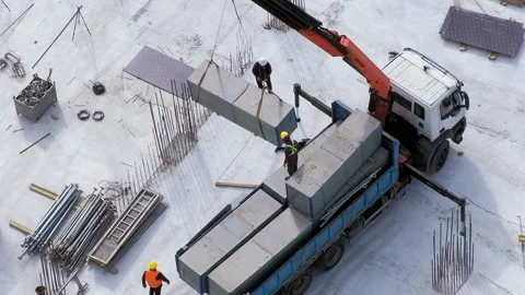 Worker was injured after falling from small truck crane at the construction site Vidéo 236474100