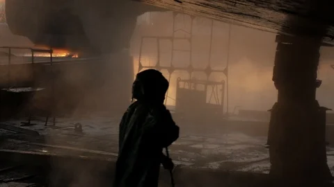 The worker washes the dirt off the ship's hull in the dock Stock-Footage 87544868