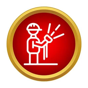 Worker wearing hard hat holding flashlight icon Illustrazione stock