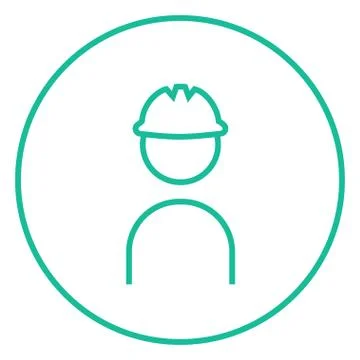 Worker wearing hard hat line icon Stock Illustration