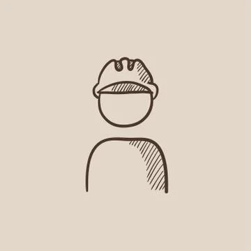Worker wearing hard hat sketch icon Stock Illustration