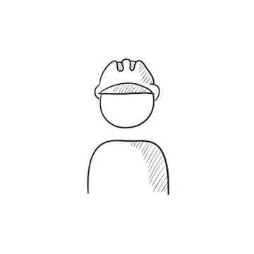 Worker wearing hard hat sketch icon Stock Illustration