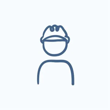 Worker wearing hard hat sketch icon Stock Illustration