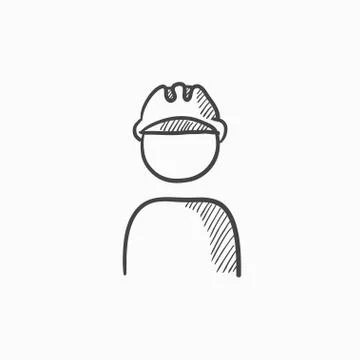 Worker wearing hard hat sketch icon Stock Illustration