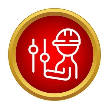 Worker wearing hardhat adjusting industrial control settings icon Stock Illustration