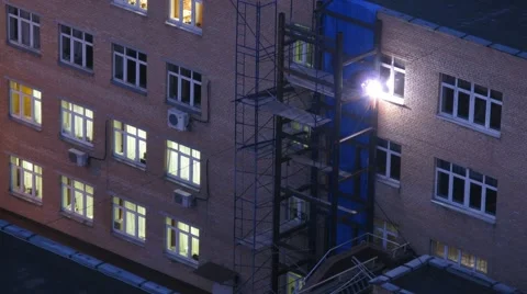 Worker weld of the elevator shaft near t... | Stock Video | Pond5