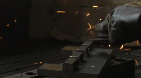 Worker weld metal part for train wagons at workshop in factory 스톡 동영상 62440904