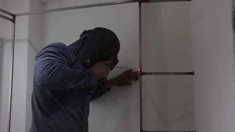 Worker welding a dressing room in a home renovation Stock Footage 150913684