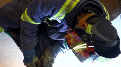 Worker welding inside steel construction. Stock Footage 45425416