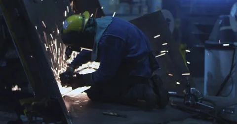 Worker Welding Metal Stock Footage 81223378