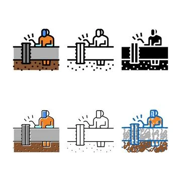 Worker welding pipeline construction color icon minimal vector Stock Illustration