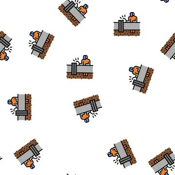 Worker welding pipeline construction vector seamless pattern Illustrazione stock