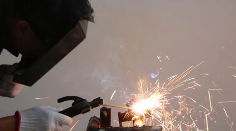 Worker welding steel, side view Stock Footage 46219098
