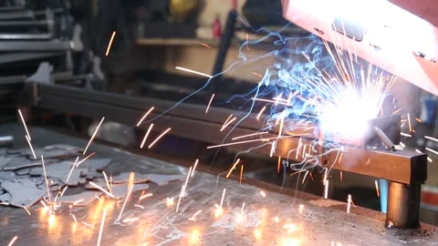 Worker Welding Steel in Workshop Stock Footage 340109058