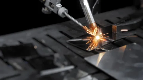 Worker welds metal. Closeup of a welding machine in work. Stock Footage 273503155