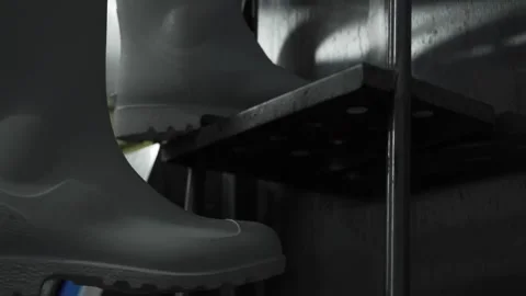 A worker in white rubber boots descends the stairs on a metal tank Stock Footage 145353072