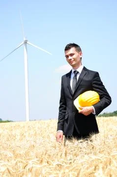 Worker on wind farm Foto stock