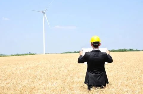 Worker on wind farm Stock-Fotos