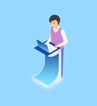 Worker with Wireless Gadget, Man and Laptop Vector 스톡 일러스트