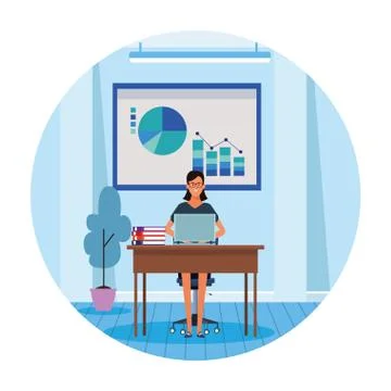 Worker woman in computer desk 스톡 일러스트