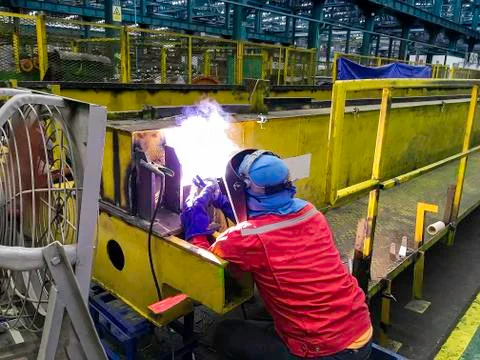 Worker work in construction site, Grinding and welding work, Maintainence tea Stock Photos