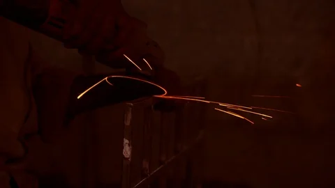 Worker Working With Grinding Tool In The Factory Stock Footage 121187844