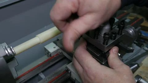 Worker Working On Lathe Stock Footage 223378880