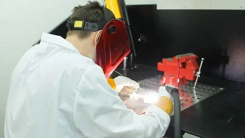 The worker works on laser welding. Stock Footage 84785797