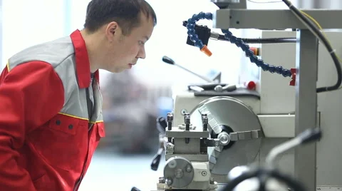 Worker works on a lathe Stock Footage 62854663