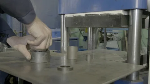 Worker works with press in the workplace Stock Footage 127036786