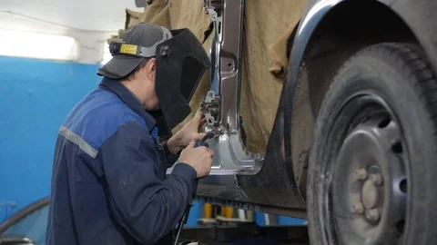 Worker works with welding Stock Footage 100091525