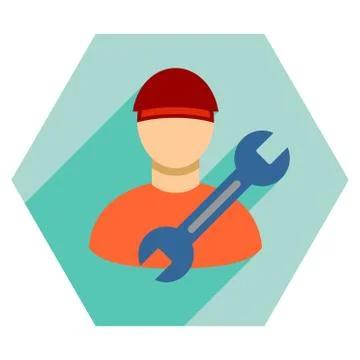 Worker Wrench Flat Hexagon Icon with Long Shadow Stock Illustration