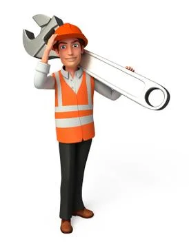 Worker with wrench Stock Illustration