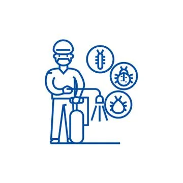 Worker,bug destroyer line icon concept. Worker,bug destroyer flat vector symbol Stock Illustration