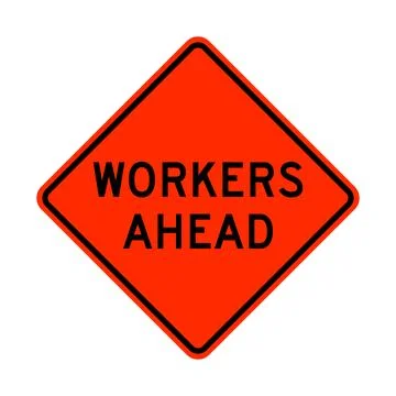 Workers ahead warning road sign Stock Illustration