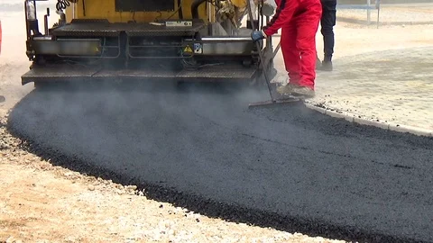 Workers and the asphalting machines 스톡 동영상 96835146